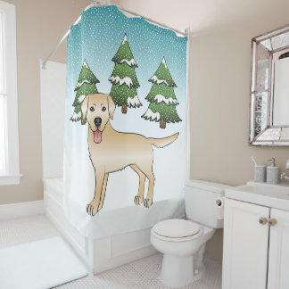 Yellow Labrador Retriever In A Winter Forest Shower Curtain