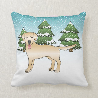 Yellow Labrador Retriever In A Winter Forest Throw Pillow