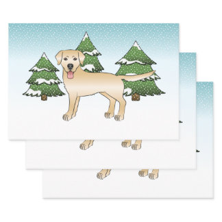 Yellow Labrador Retriever In A Winter Forest Wrapping Paper Sheets