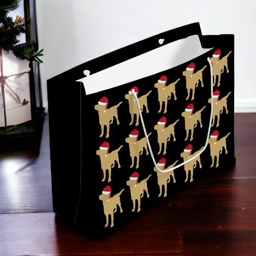 Yellow Labrador Retriever In Red Santa Hat Large Gift Bag