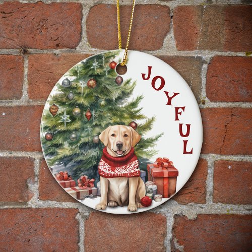 Yellow Labrador Retriever in Winter Sweater Ceramic Ornament