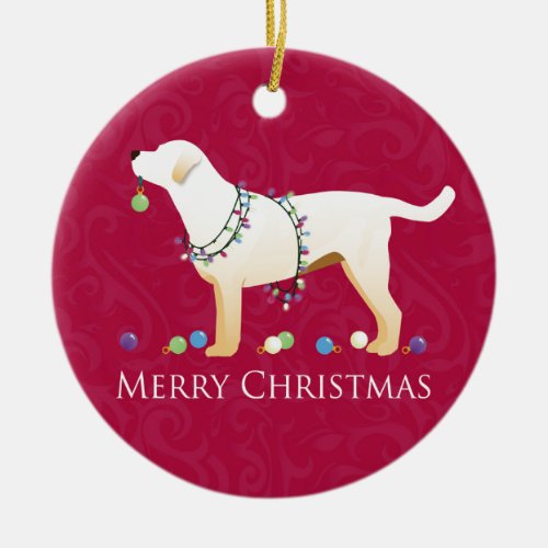 Yellow Labrador Retriever Merry Christmas Design Ceramic Ornament