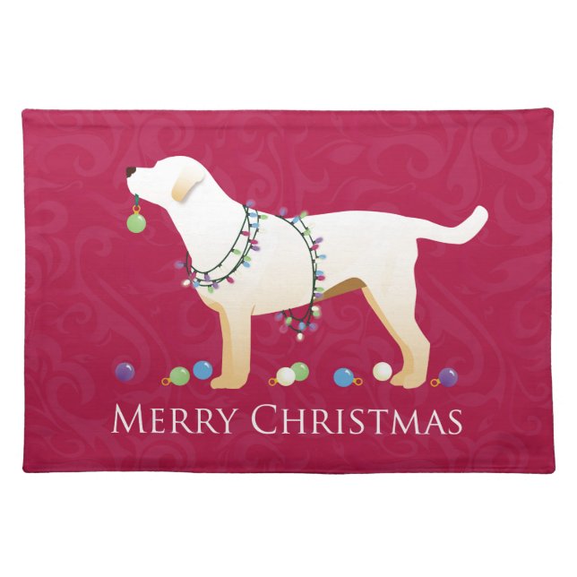 Yellow Labrador Retriever Merry Christmas Design Cloth Placemat (Front)