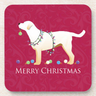 Yellow Labrador Retriever Merry Christmas Design Drink Coaster
