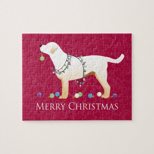 Yellow Labrador Retriever Merry Christmas Design Jigsaw Puzzle