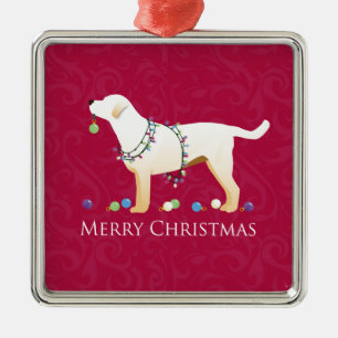 Yellow Labrador Retriever Merry Christmas Design Metal Ornament