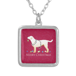 Yellow Labrador Retriever Merry Christmas Design Silver Plated Necklace