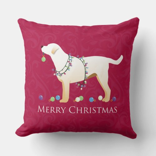 Yellow Labrador Retriever Merry Christmas Design Throw Pillow