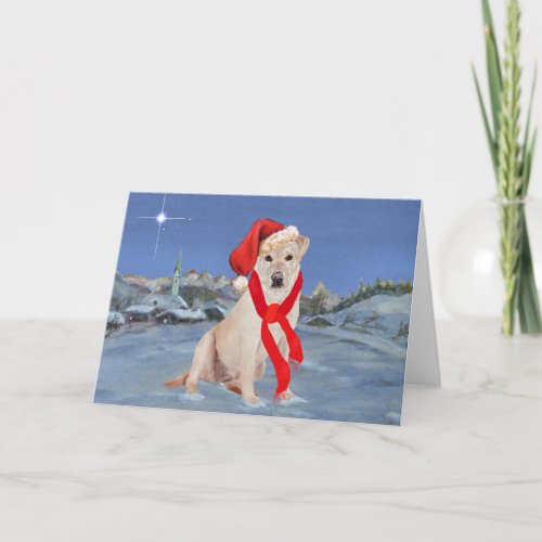 Yellow Labrador Retriever on a Wintry Night Holiday Card