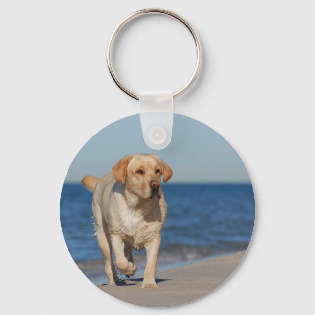 Yellow labrador retriever on the beach keychain (Front)
