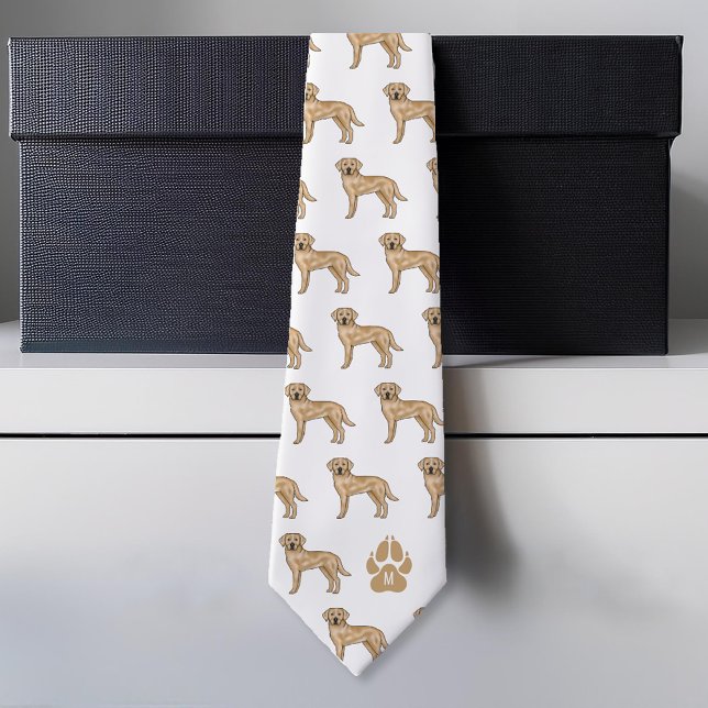 Yellow Labrador Retriever Pattern Custom Monogram Neck Tie (Please note: This image is a digital mockup.)