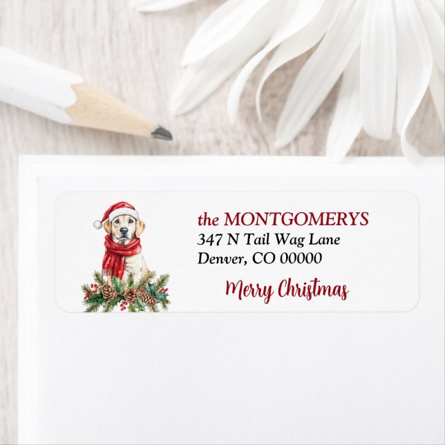 Yellow Labrador Retriever Pine Bough Christmas Label (Insitu)