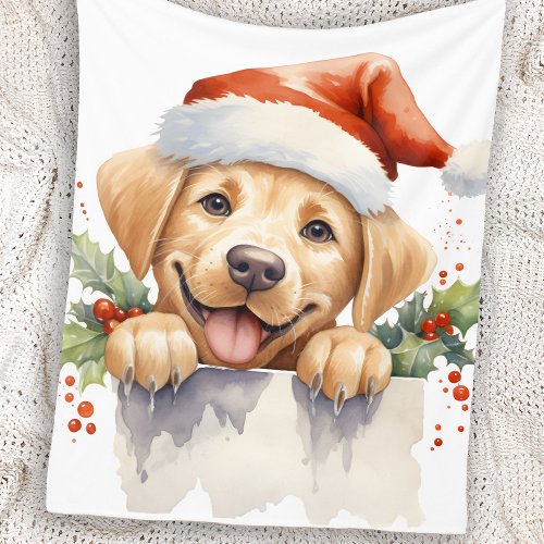 Yellow Labrador Retriever Puppy Dog Christmas  Fleece Blanket