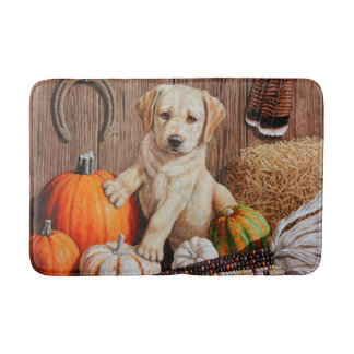 Yellow Labrador Retriever Puppy Dog Pumpkin Autumn Bathroom Mat