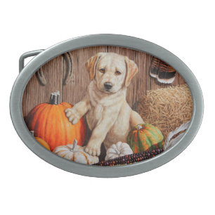 Yellow Labrador Retriever Puppy Dog Pumpkin Autumn Belt Buckle