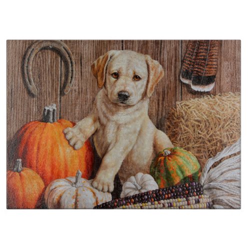 Yellow Labrador Retriever Puppy Dog Pumpkin Autumn Cutting Board