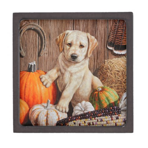 Yellow Labrador Retriever Puppy Dog Pumpkin Autumn Jewelry Box