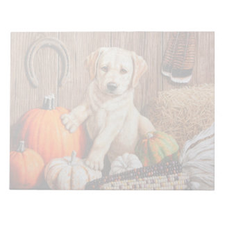 Yellow Labrador Retriever Puppy Dog Pumpkin Autumn Notepad