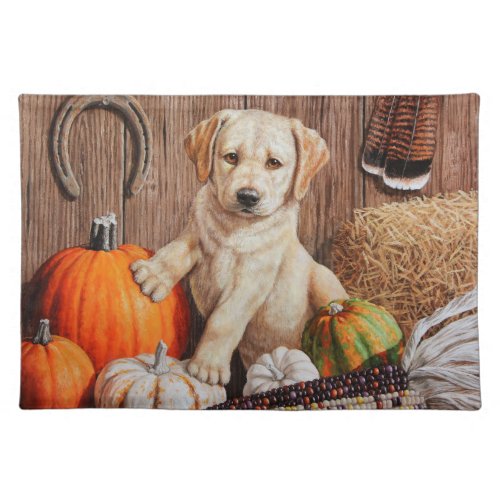 Yellow Labrador Retriever Puppy Dog Pumpkin Autumn Placemat