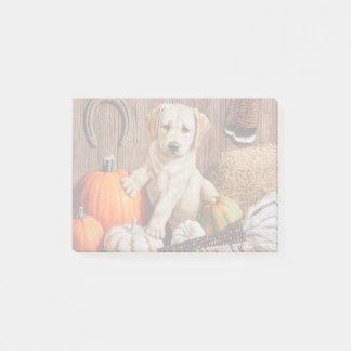 Yellow Labrador Retriever Puppy Dog Pumpkin Autumn Post-it Notes