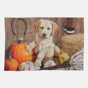 Yellow Labrador Retriever Puppy Dog Pumpkin Autumn Towel
