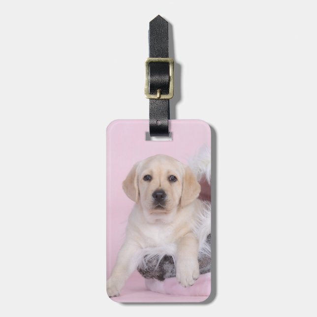 Yellow labrador retriever puppy luggage tag (Front Vertical)