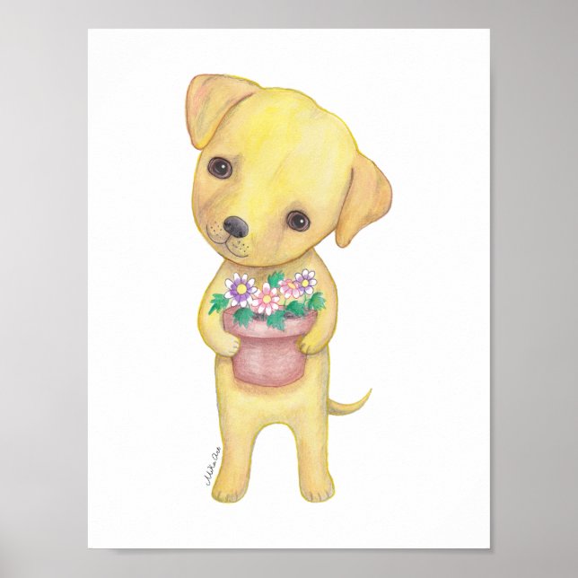 Yellow Labrador Retriever Puppy Poster Puppy Print (Front)