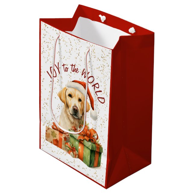 Yellow Labrador Retriever Santa Christmas Medium Gift Bag (Front Angled)