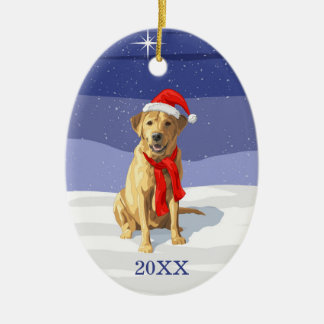 Yellow Labrador Retriever Santa Hat & Scarf Ceramic Ornament