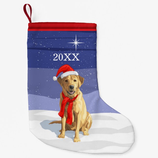 Yellow Labrador Retriever Santa Hat & Scarf Small Christmas Stocking (Front)