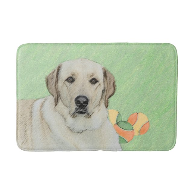 Yellow Labrador Retriever & Tennis Balls Painting Bathroom Mat (Front)
