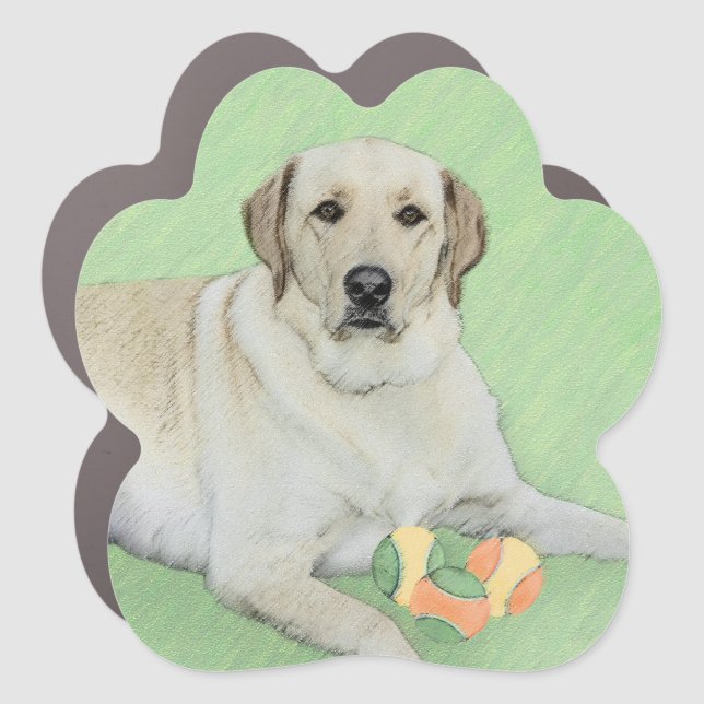 Yellow Labrador Retriever & Tennis Balls Painting Car Magnet (Front)