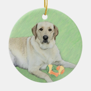 Yellow Labrador Retriever & Tennis Balls Painting Ceramic Ornament