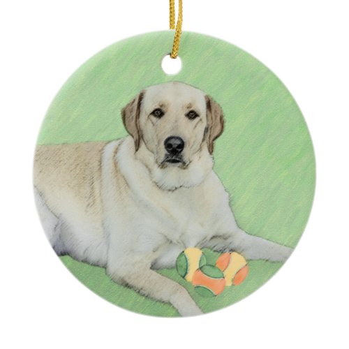 Yellow Labrador Retriever &amp; Tennis Balls Painting Ceramic Ornament
