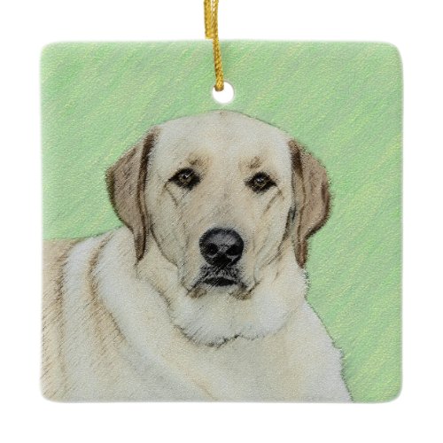 Yellow Labrador Retriever &amp; Tennis Balls Painting Ceramic Ornament
