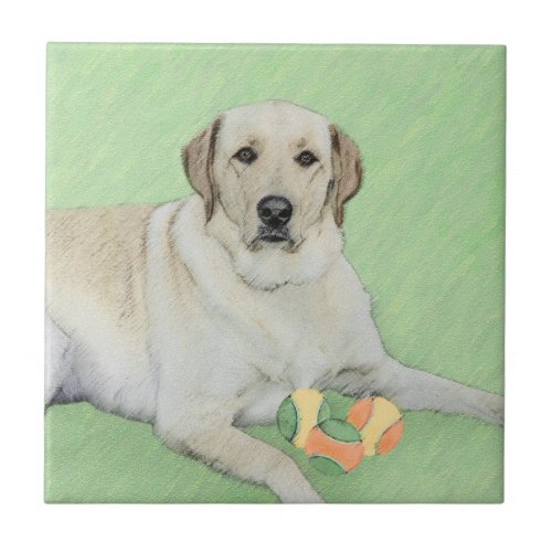 Yellow Labrador Retriever  Tennis Balls Painting Ceramic Tile