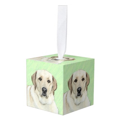 Yellow Labrador Retriever  Tennis Balls Painting Cube Ornament