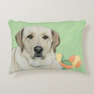 Yellow Labrador Retriever & Tennis Balls Painting Decorative Pillow