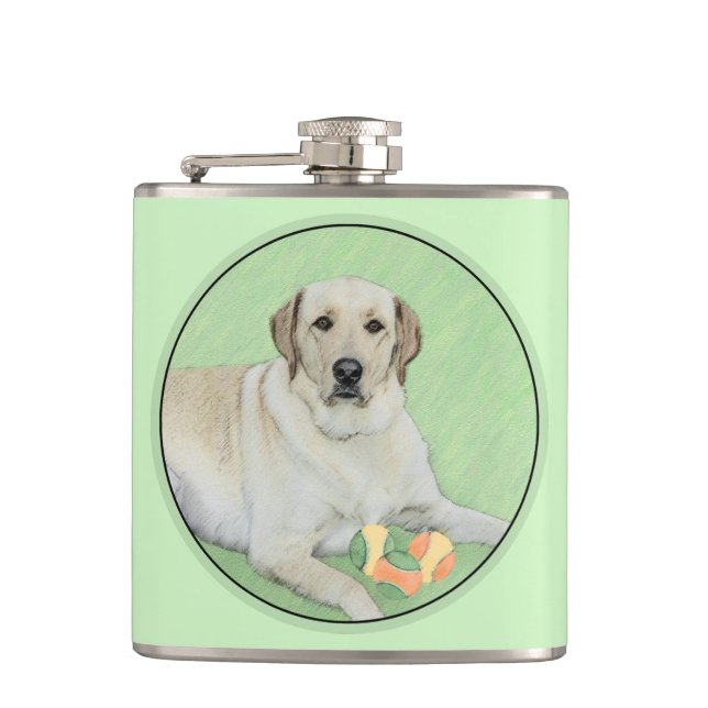 Yellow Labrador Retriever & Tennis Balls Painting Flask (Front)