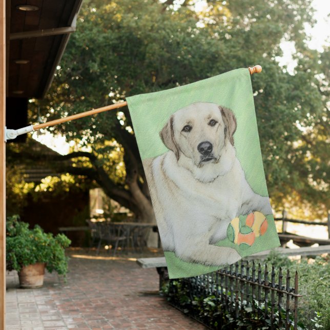 Yellow Labrador Retriever & Tennis Balls Painting House Flag (In SItu)