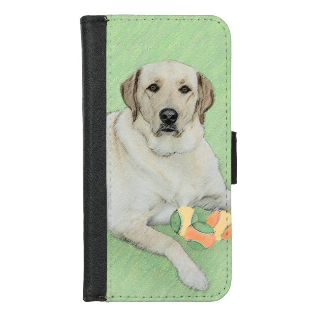 Yellow Labrador Retriever & Tennis Balls Painting iPhone Wallet Case (Front)