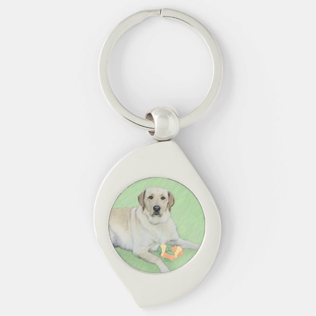 Yellow Labrador Retriever & Tennis Balls Painting Keychain (Front)