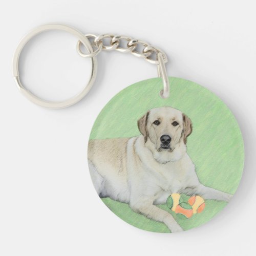 Yellow Labrador Retriever  Tennis Balls Painting Keychain