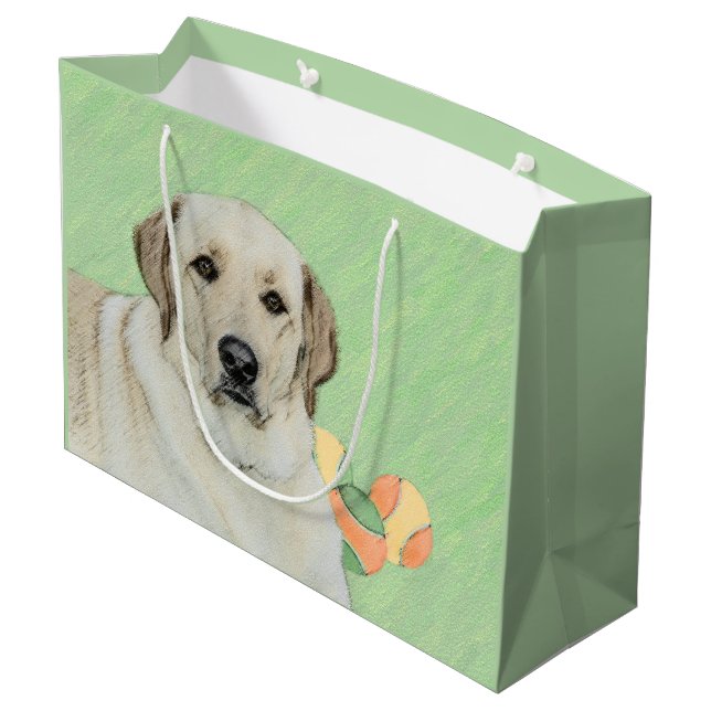 Yellow Labrador Retriever & Tennis Balls Painting Large Gift Bag (Back Angled)