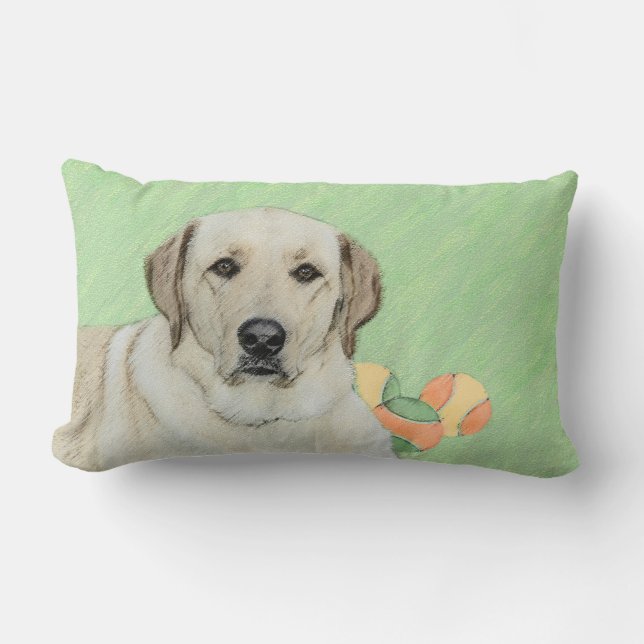 Yellow Labrador Retriever & Tennis Balls Painting Lumbar Pillow (Front)