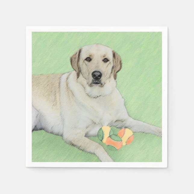 Yellow Labrador Retriever & Tennis Balls Painting Napkins (Front)