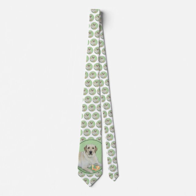 Yellow Labrador Retriever & Tennis Balls Painting Neck Tie (Front)