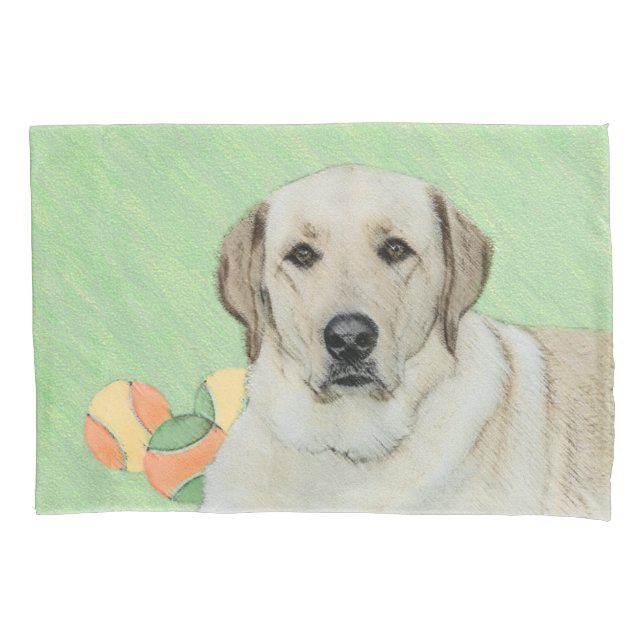 Yellow Labrador Retriever & Tennis Balls Painting Pillow Case (Front)