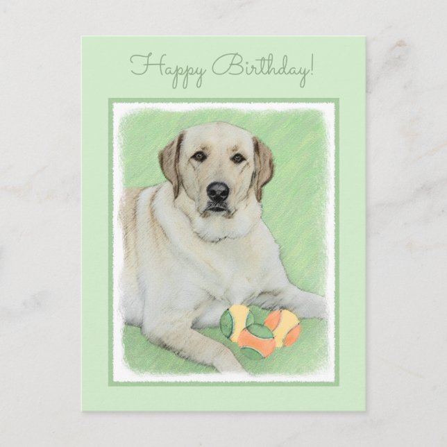 Yellow Labrador Retriever & Tennis Balls Painting Postcard (Front)