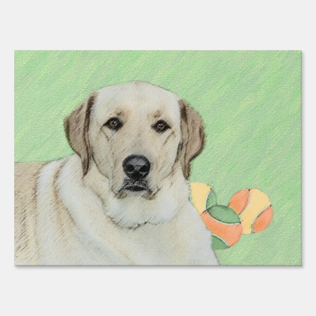 Yellow Labrador Retriever & Tennis Balls Painting Sign (Front)